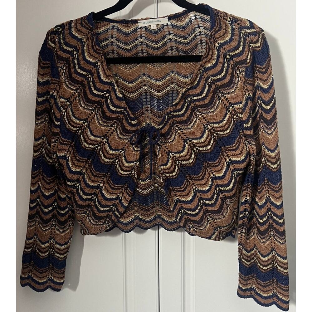 Vintage Jacqueline Riu Tie Front Knit Bolero/Shrug Sweater Size L